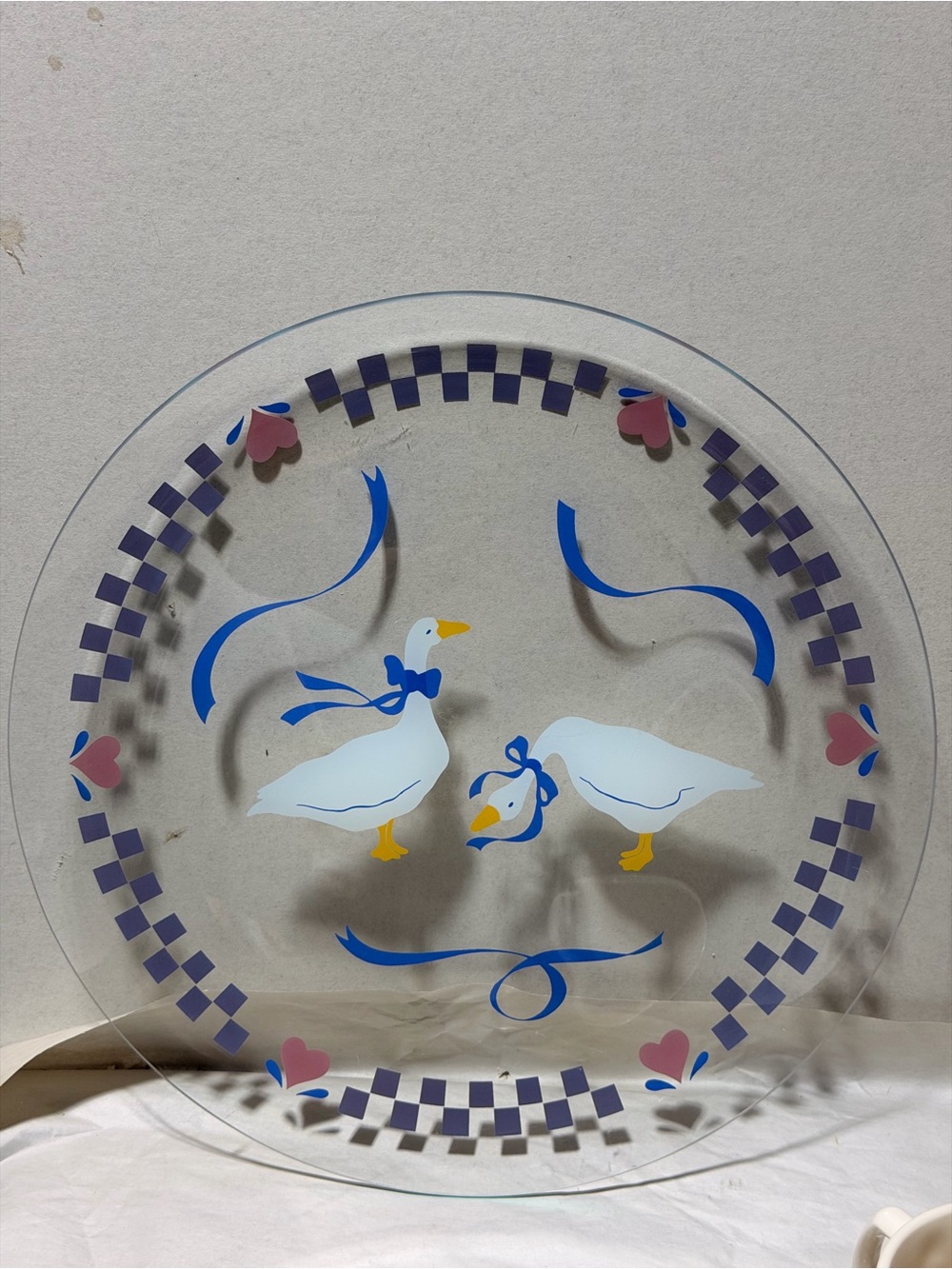 Vintage Libbey Country Geese serving player,from the 90s, bows and hearts 14”